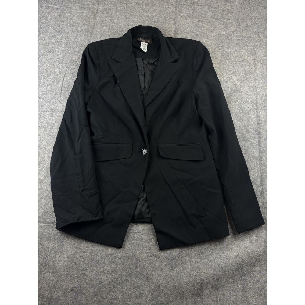 CHADWICKS Womens 12T Tall Blazer Single Button Black Jacket Career Preppy Office